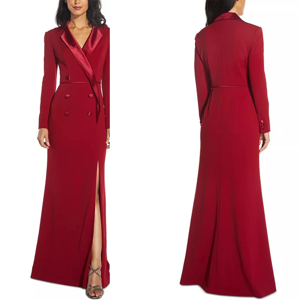 Spring Red Slim Fit Women Long Jacket Suits Side Split Ladies Prom Evening Guest Formal Wear Custom Made Mother  Dress Blazer