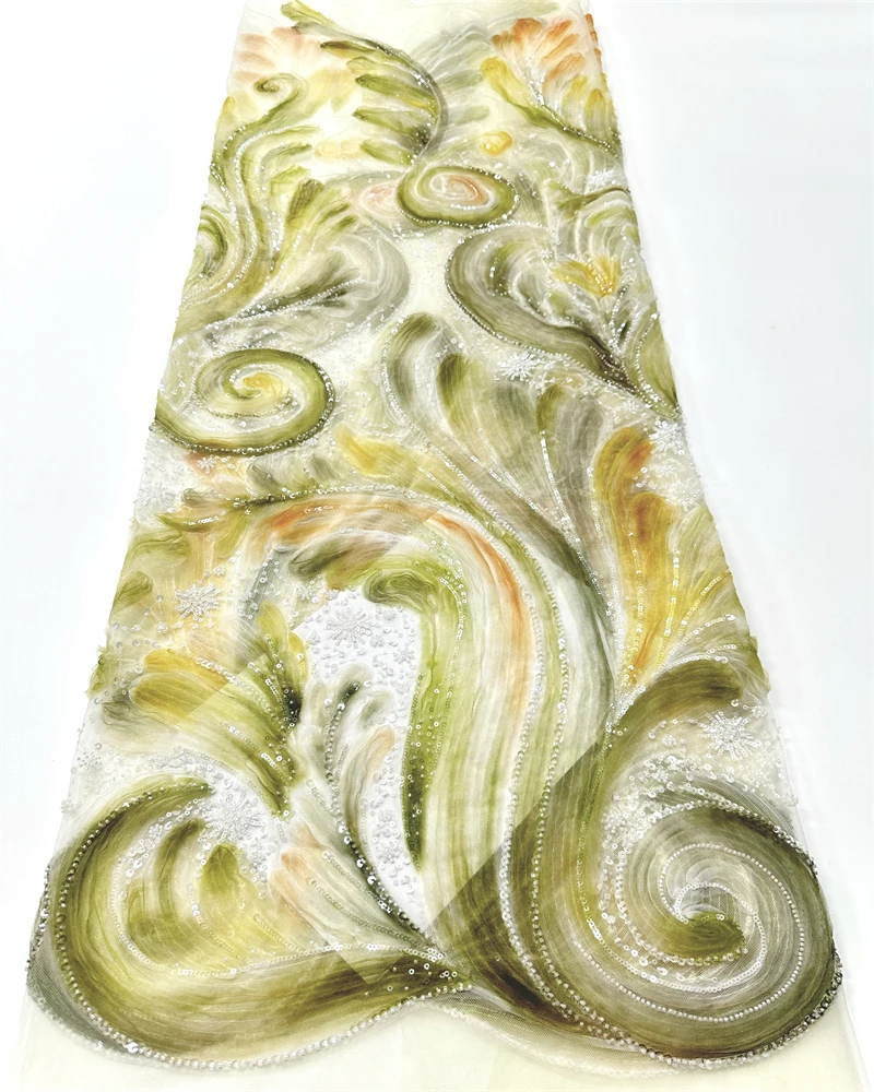 

Высококачественная африканская кружевная ткань ручной работы с бусинами и блестками для свадебных платьев и вечеринок, последняя модная тенденция