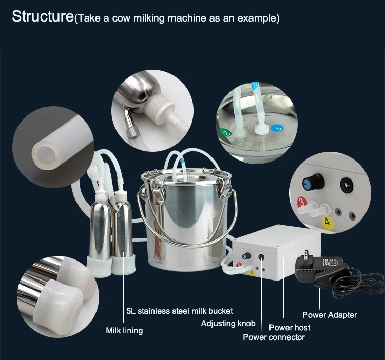 5L Electric Milking Machine Stainless Steel Milker For Farm Cows Goats Vacuum Pump Bucket 220/110V Pasture Cow Sheep Milker