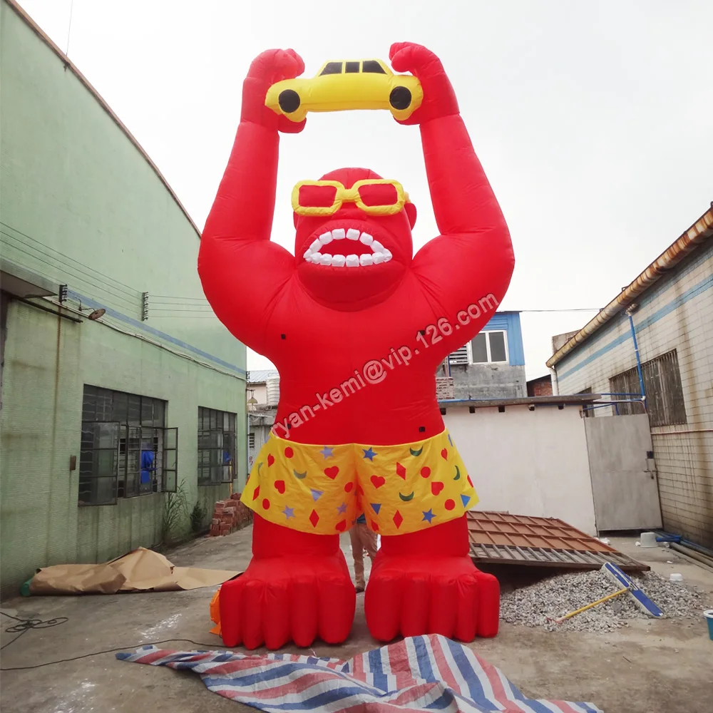 

Giant Inflatable Gorilla Balloon Holding Car Big Kingkong For Adverting Automobile Dealers Promotion Rooftop Monkey Model 6m