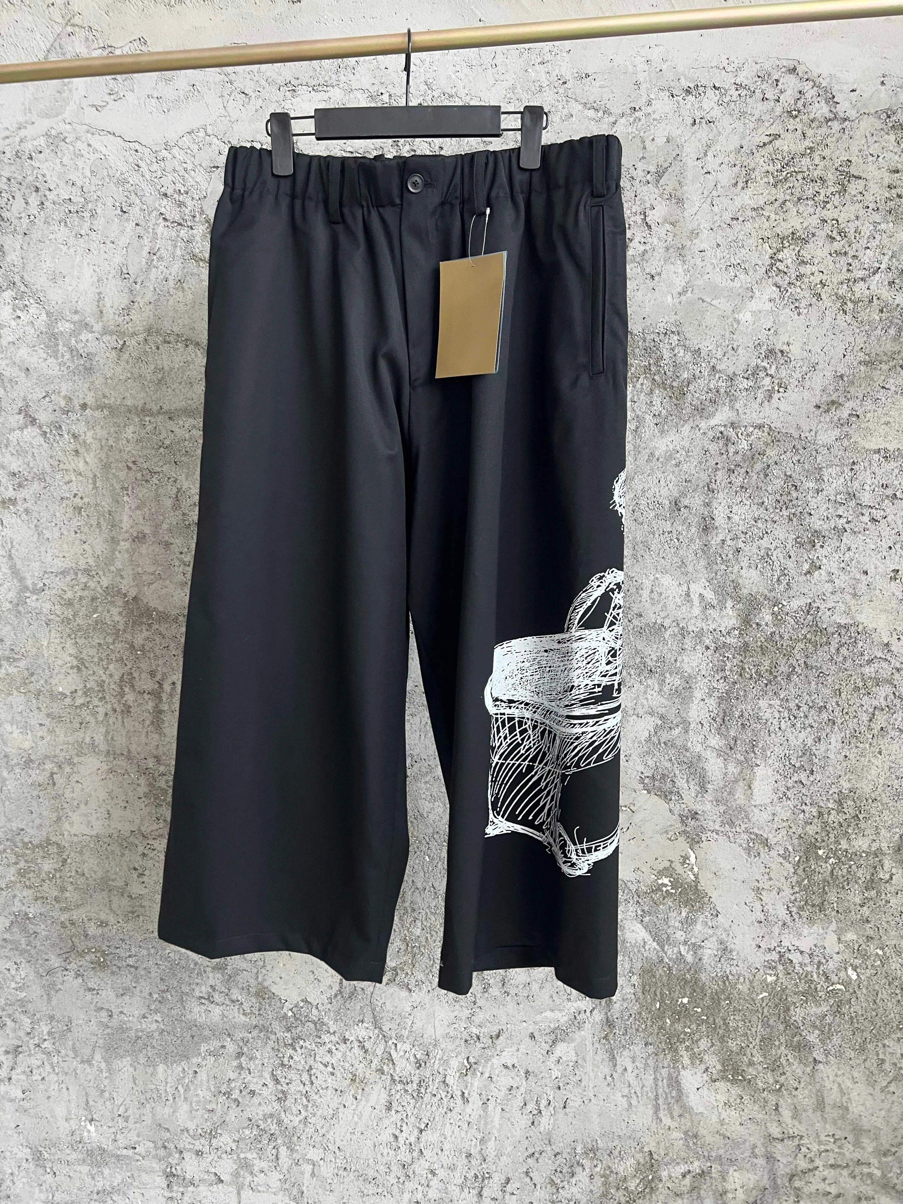 TOP-YAMAMOTO printed casual skeleton fashion brand wool wide-leg cargo pants