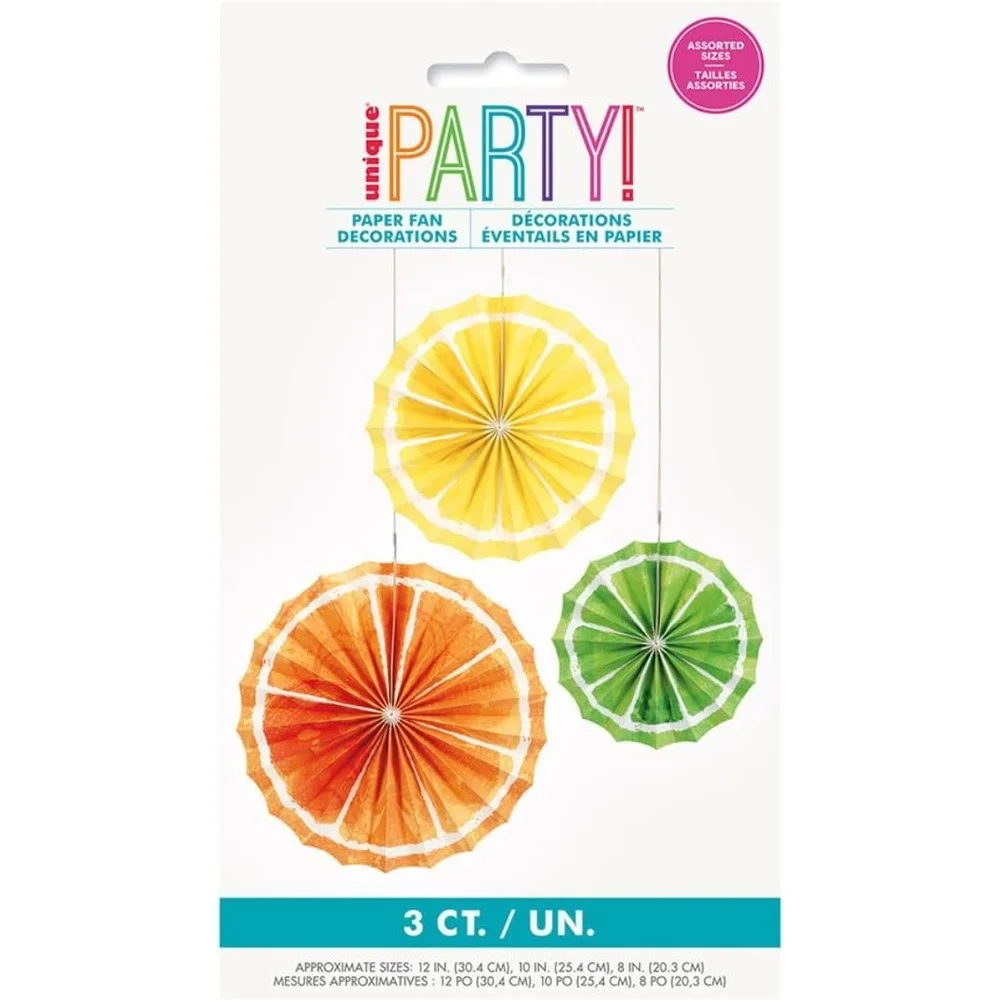 Multicolor Citrus Fruit Tissue Paper Fans Pack of 3 Vibrant Party Decorations Easy Assemble Tropical Summer Event Decor