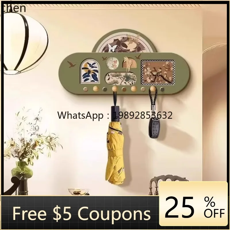 

Vintage Style Storage Rack Pegboard Design Entryway No-Drill Hook High-End Clothes Rack Integrated Picture Hanger