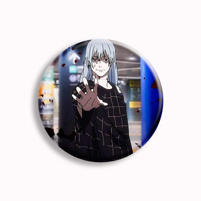 Anime japonês Jujutsu Kaisen Button Pin, personagem de desenhos animados, broche bonito, crachá para decoração do saco, fãs coletam, presente dos amigos, quente, 58mm