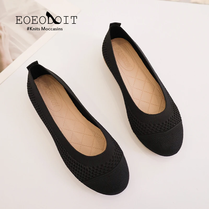 Larger Size 42 Flats Women Dressy Comfortable Knit Ballet Flat Shoes Casual Shoes Walking Flats Round Toe Office Shoes Moccasins