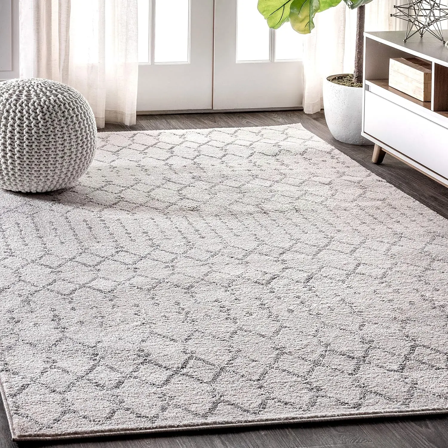 Boho Vintage Diamond Cream/Gray Area Rug 8x10 ft, Moroccan Design for Living Room, Bedroom, Kitchen, Office, Easy-Clean, High Traffic, Pet-Friendly, Non-Shedding