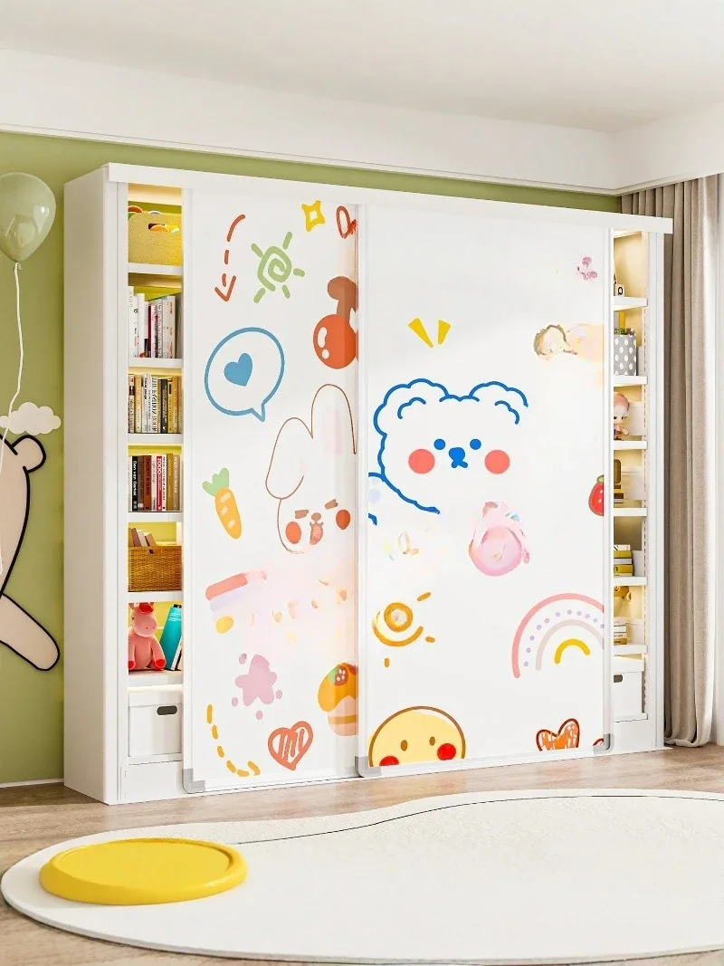 Push-pull whiteboard door carbon steel bookshelf, picture book storage cabinet children's bookshelf integrated