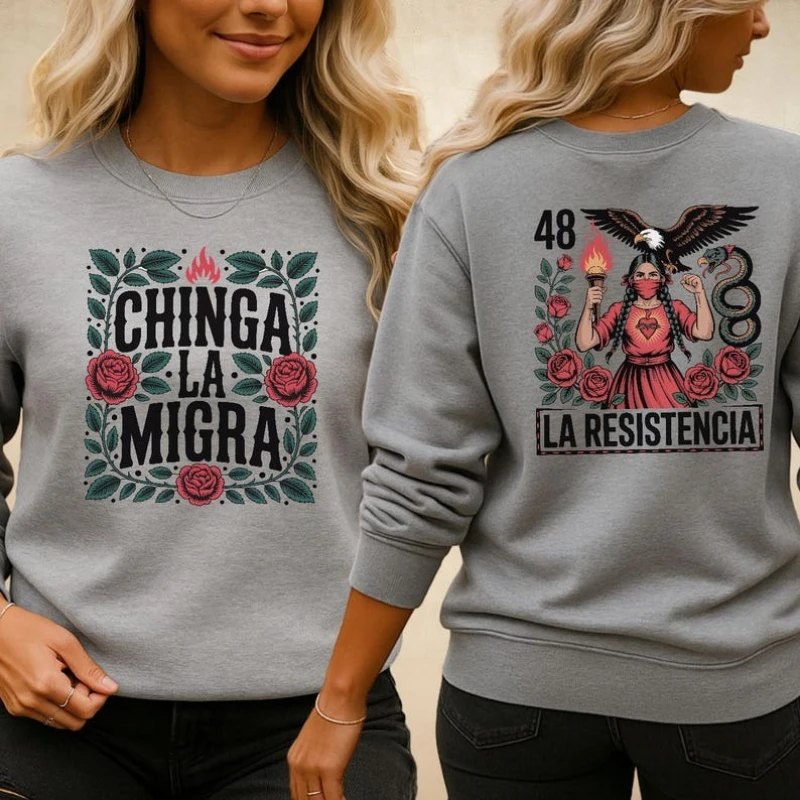 La Resistencia Latinx Graphic Loteria Art للجنسين طراز عتيق للنشاط السياسي، بلوفر ملابس التراث اللاتيني