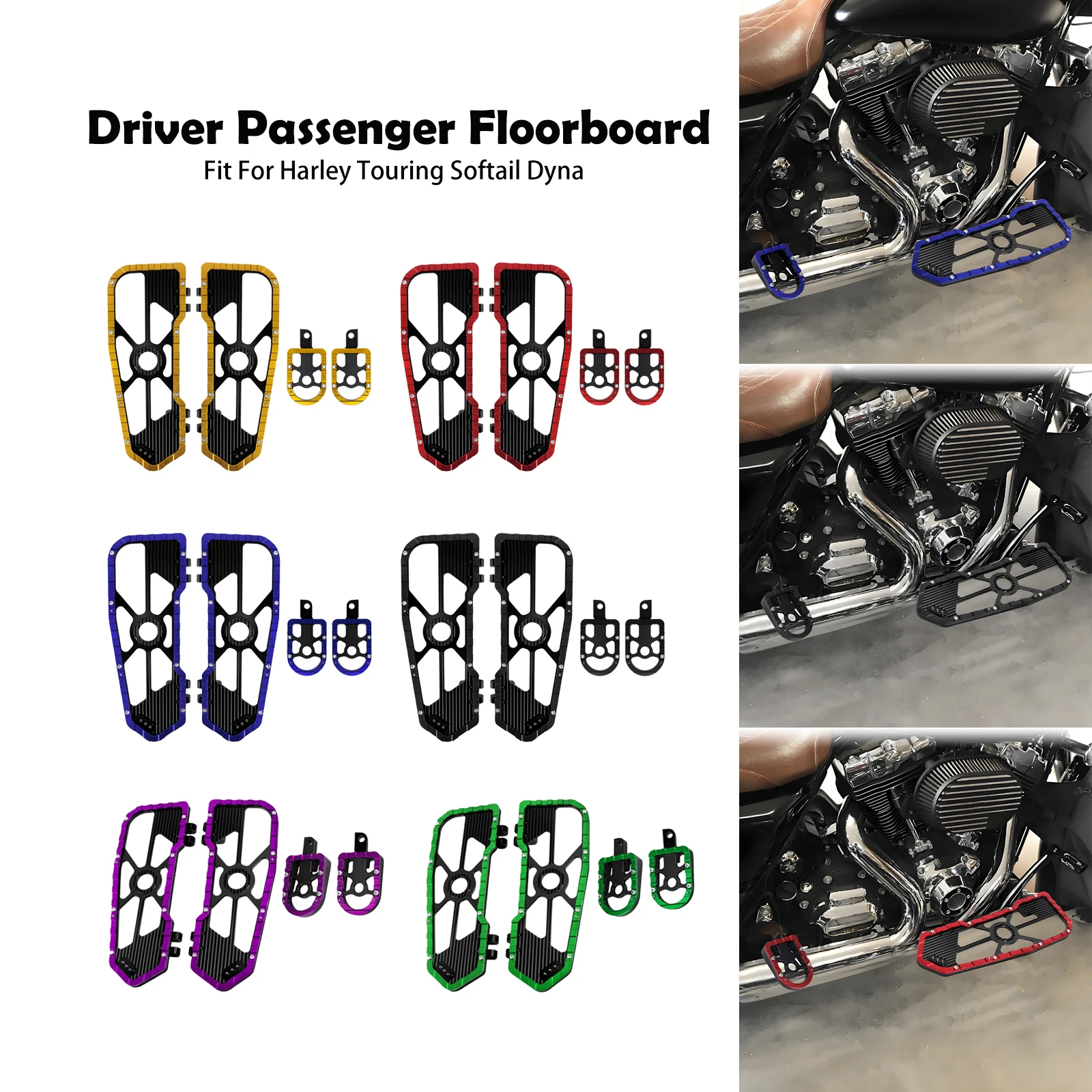 

Motorcycle Driver Passenger Floorboards Footpegs Footrest For Harley Touring Street Electra Glide FLHR Softail Fat Boy FL Dyna