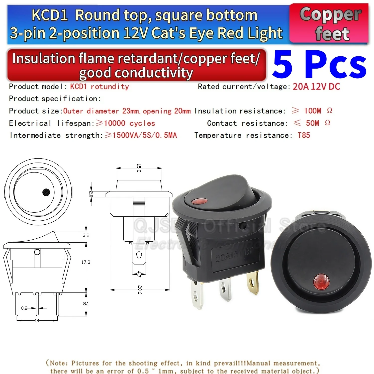 5 Stück KCD1 EIN-AUS-EIN 2/3/4-Pin 2/3-Positionen Einrastbarer 6A 220V Grüner Roter LED Runder Wippschalter für Haushalt DIY Ersatz – Detail 18