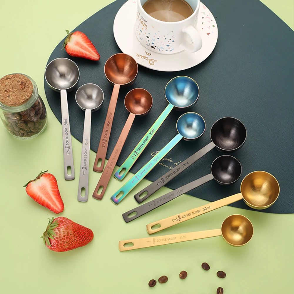 15/30ml Measuring Scoops With 304 Stainless Steel Coffee Powder Spice Spoon Metal Long Handle Measure Spoon Kitchen Baking Tools