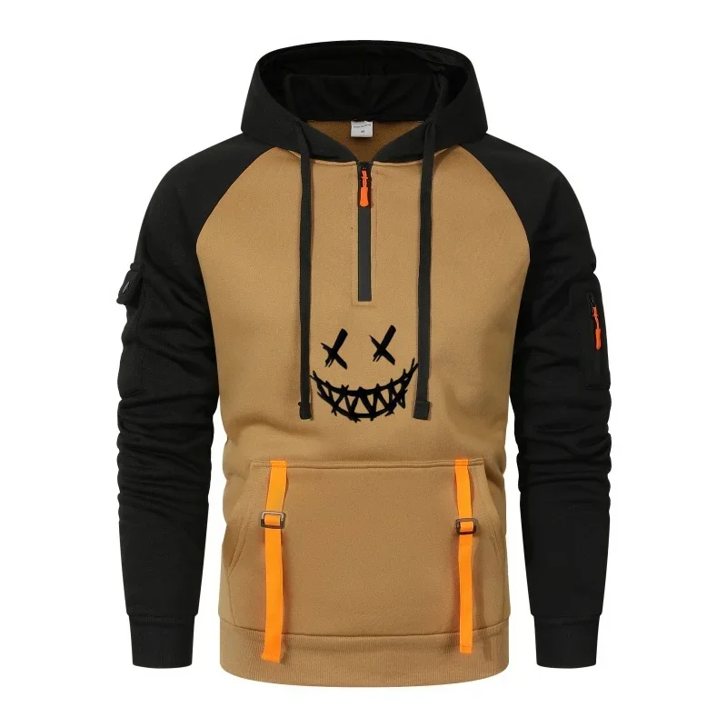 

Men's Autumn and Winter Casual Hoodie with Multi-pocket Design, Long-sleeved Sweatshirt, and Fashionable Zipper Pull Cord