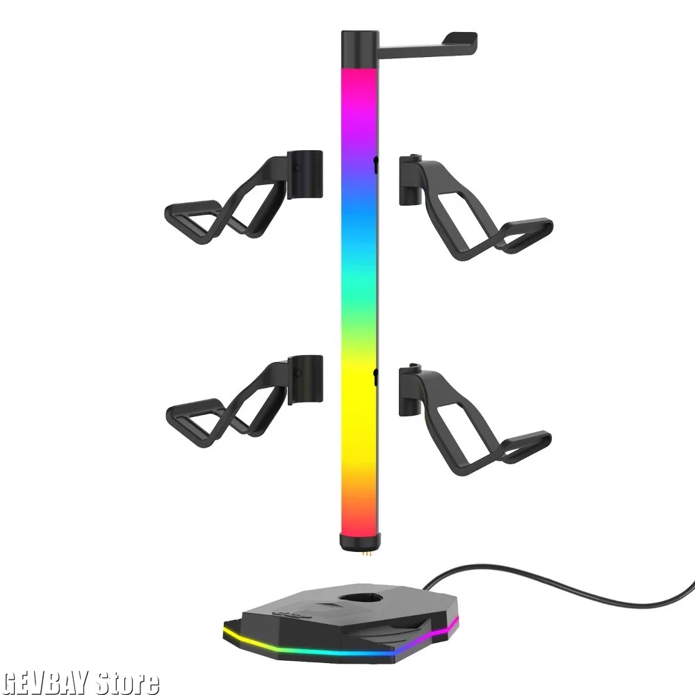 

Подставка для контроллера RGB для PS5/XBOX, 9 режимов подсветки, держатель для наушников на стол, подставка для наушников и съемный крючок для контроллера