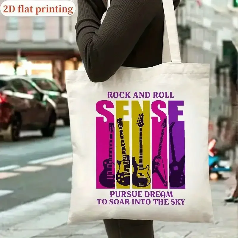 

Rock and Roll Sense" Guitar Print Tote Bag - Stylish Shoulder Bag for Women Shopping, School, Travel,Tote Bag Guitar Print Tote