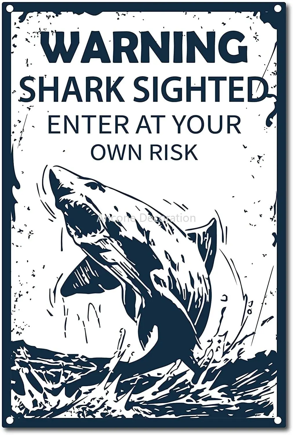 

Retro Vintage Tin Warning Sign Shark Sighted Enter at Your Own Risk Metal Wall Decor Decoration Art Mural for Home Garden