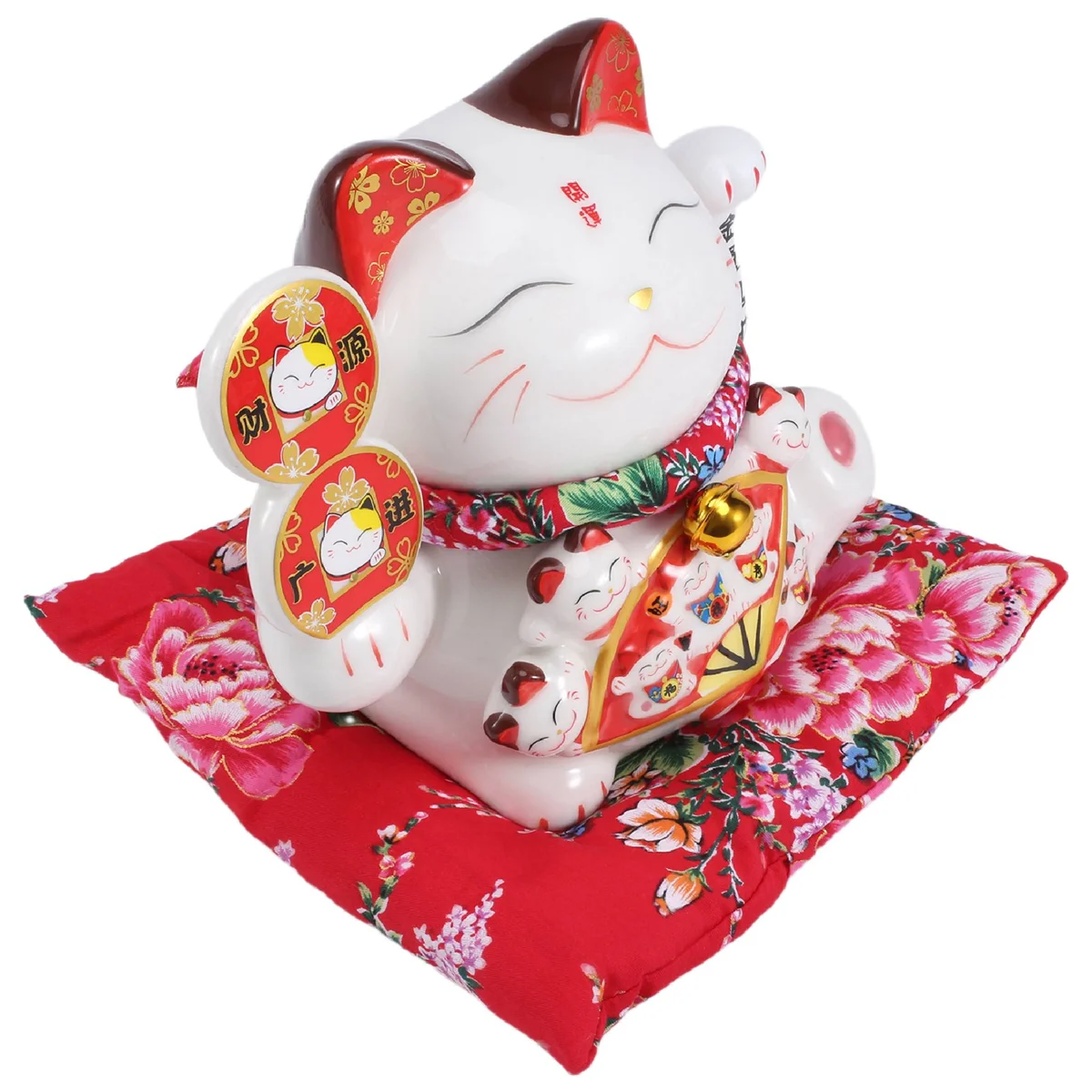 Gato de la suerte de cerámica de 7 pulgadas, adorno de Maneki Neko, decoración Feng Shui, columpio, C
