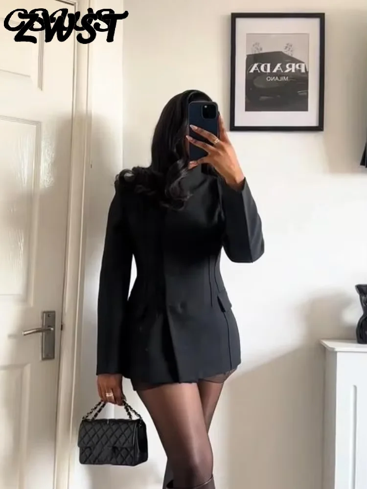 Casual Stand Collar Jacket Suit Women Full Sleeve Button Waist-closed Jackets High Waist Zipper Trou