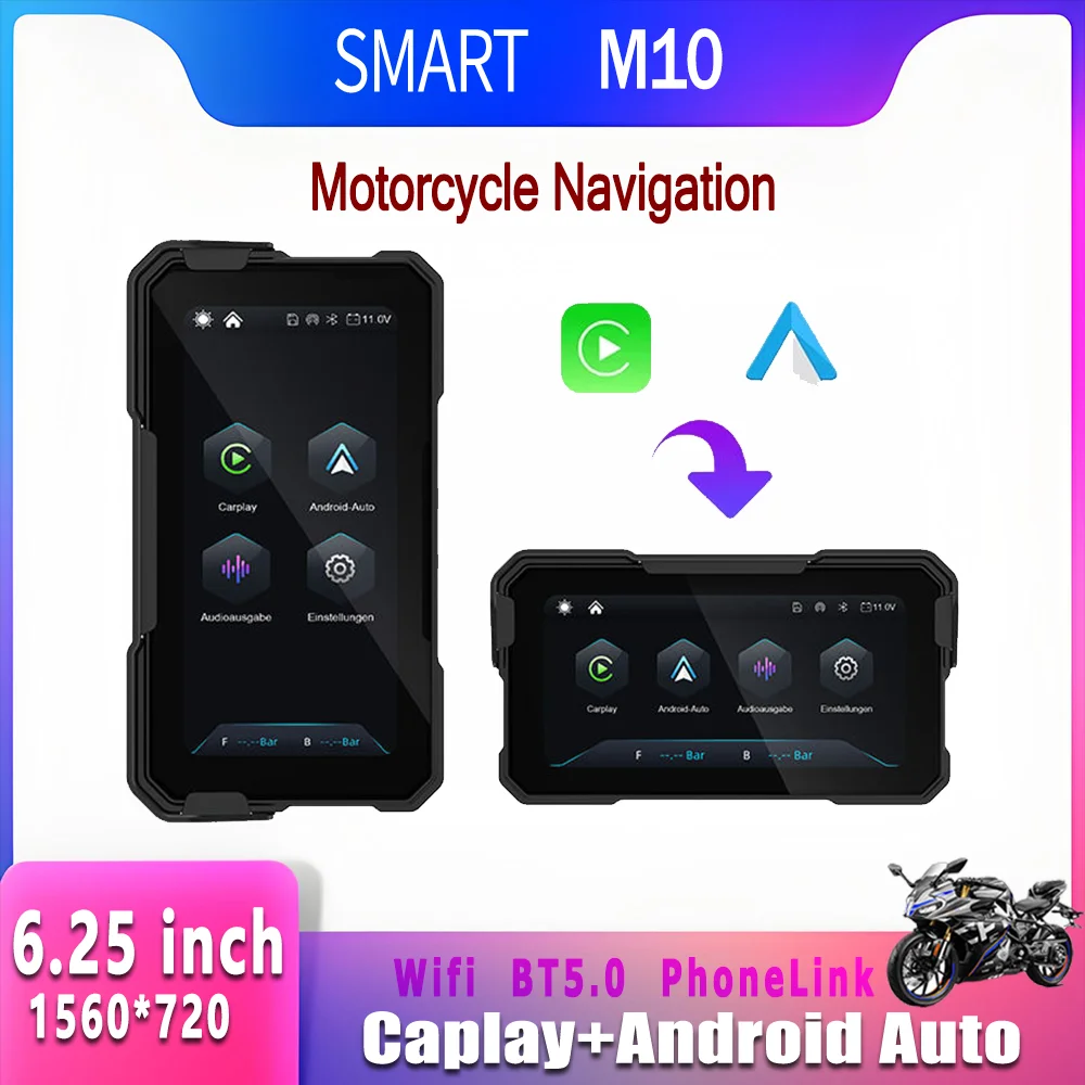 SMART 6.25 inch Wireless CarPlay Moto Android Auto Portable Digital Dashboard GPS Motorcycle Navigation Removable Display Screen
