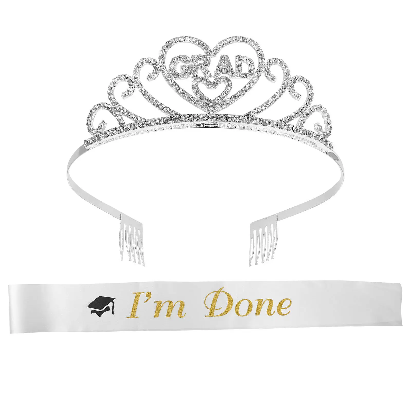 

1Set Graduation Etiquette Belt Crystal Crown Party Sash Premium Satin Fabric Graduation Party Supplies School Theme Celebration