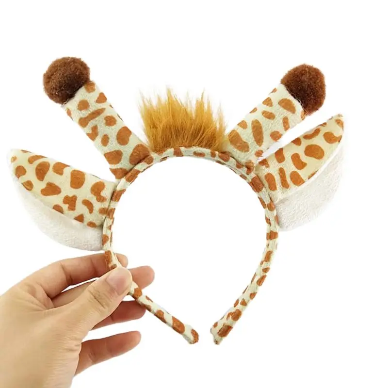 F19F – bandeau girafes en peluche, couvre-chef dessin animé, cerceau pour cheveux, couvre-chef girafes