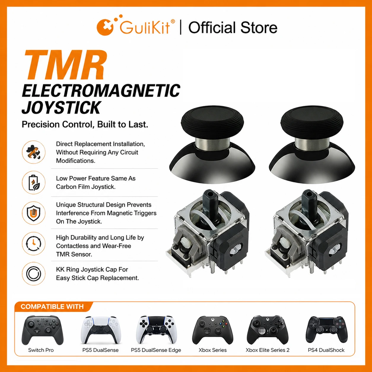 10 Pairs GuliKit TMR Joystick with Stick Caps for PS4 PS5/PS5 Edge Switch Pro Xbox Series Controller Game Accessories Replacemen