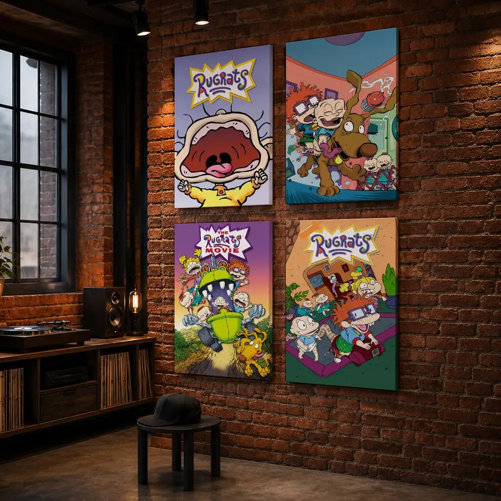 R-Rugrats Cartoon Cute Framed Wall Painting Wood Framed Wall Art Print For Bedroom Living Room Hallway Office Home Decor