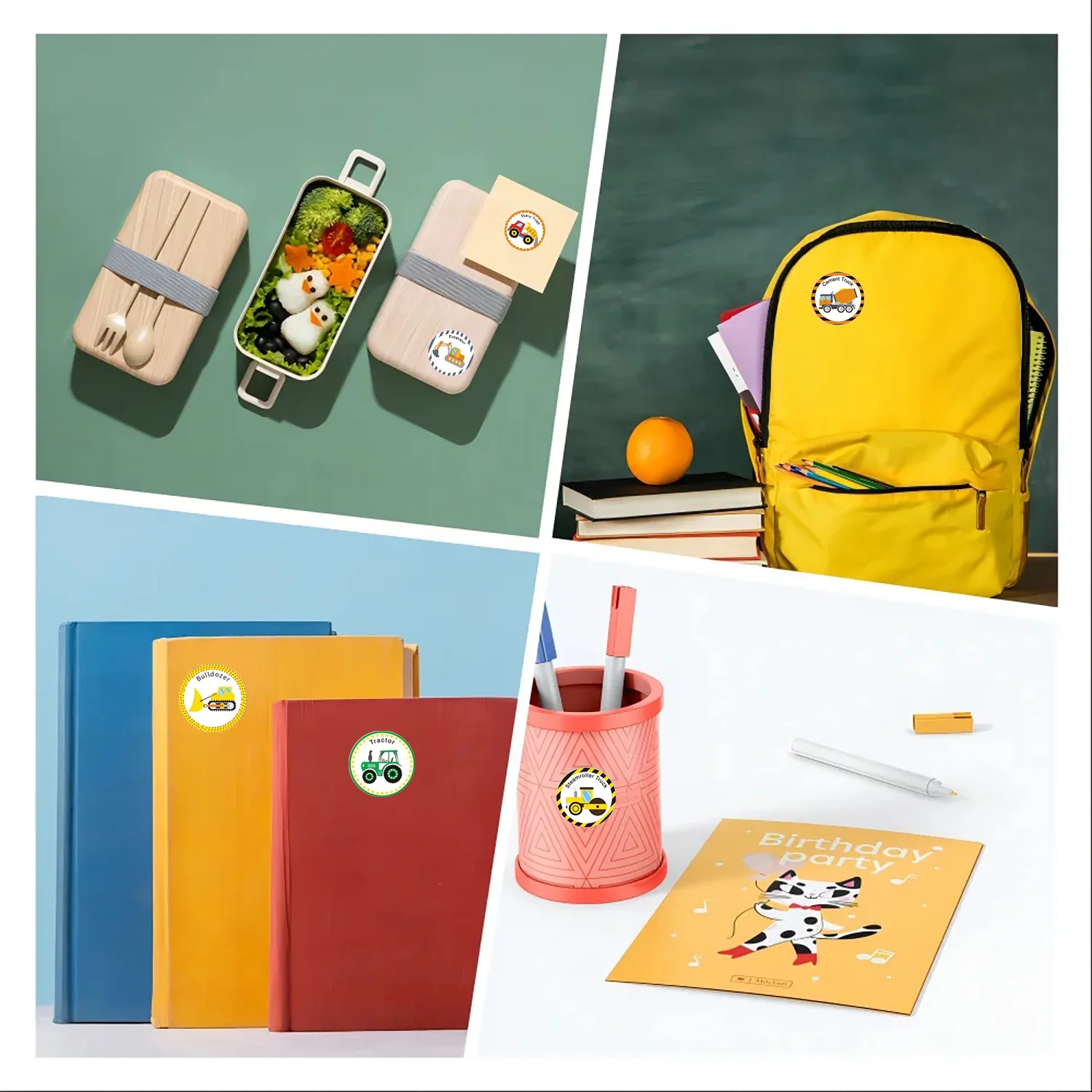 1Roll(500Pcs) Various Cartoon Engineering vehicle Stickers 1 Designs Decals Teacher Reward Labels School Supplies Gift Package