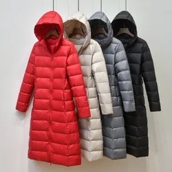 Doudoune longue ultra légère au genou pour femme, manteau à capuche, vestes matelassées décontractées, coupe couvertes, mode féminine, nouveauté, 2022