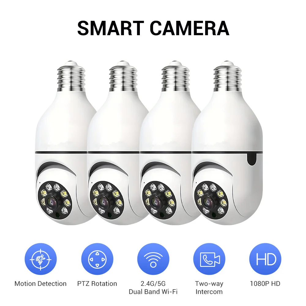 Ease Life APP-Glühbirnen-Überwachungskameras, kabellose WiFi-Kamera für den Außenbereich, 5 GHz, 360 Grad, E27-Lichtfassung, verschraubbar, Securi