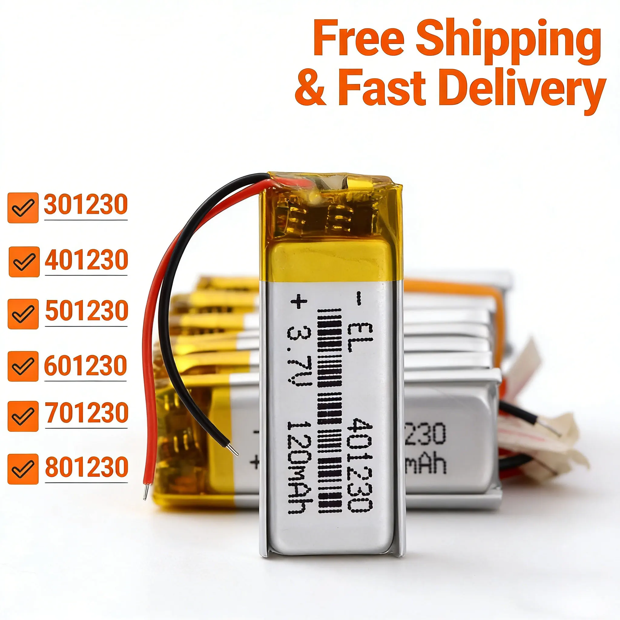 

3.7V 230mAh Rechargeable Li-Po Battery 10Pcs/Lot 701230 301230 401230 501230 601230 801230