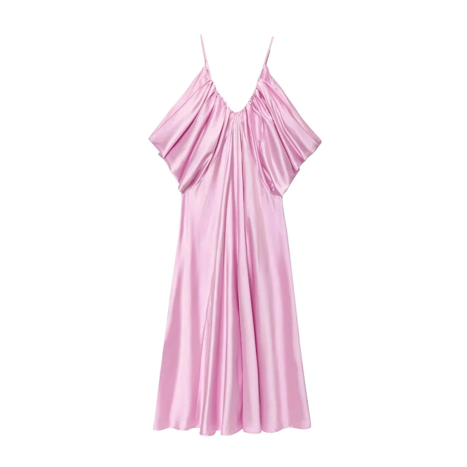 KONDALA 2025 Spring Summer Draped Beach Style Women Dresses Fashion Streetwear V Neck Solid Loose Ladies Sleeveless Cami Dresses