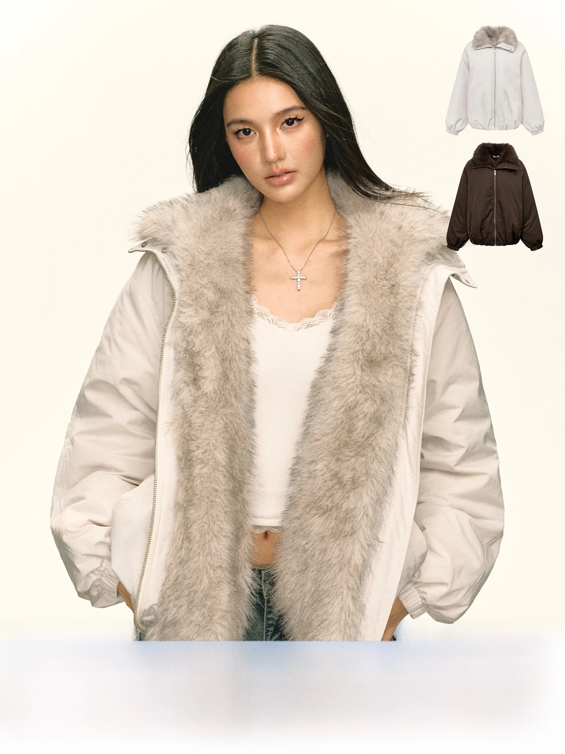 

Ariseism American Sle Detachable Eco-Friendly Fur Collar down Jaet Women Winter Thiened Warm Outerwear Street Faion