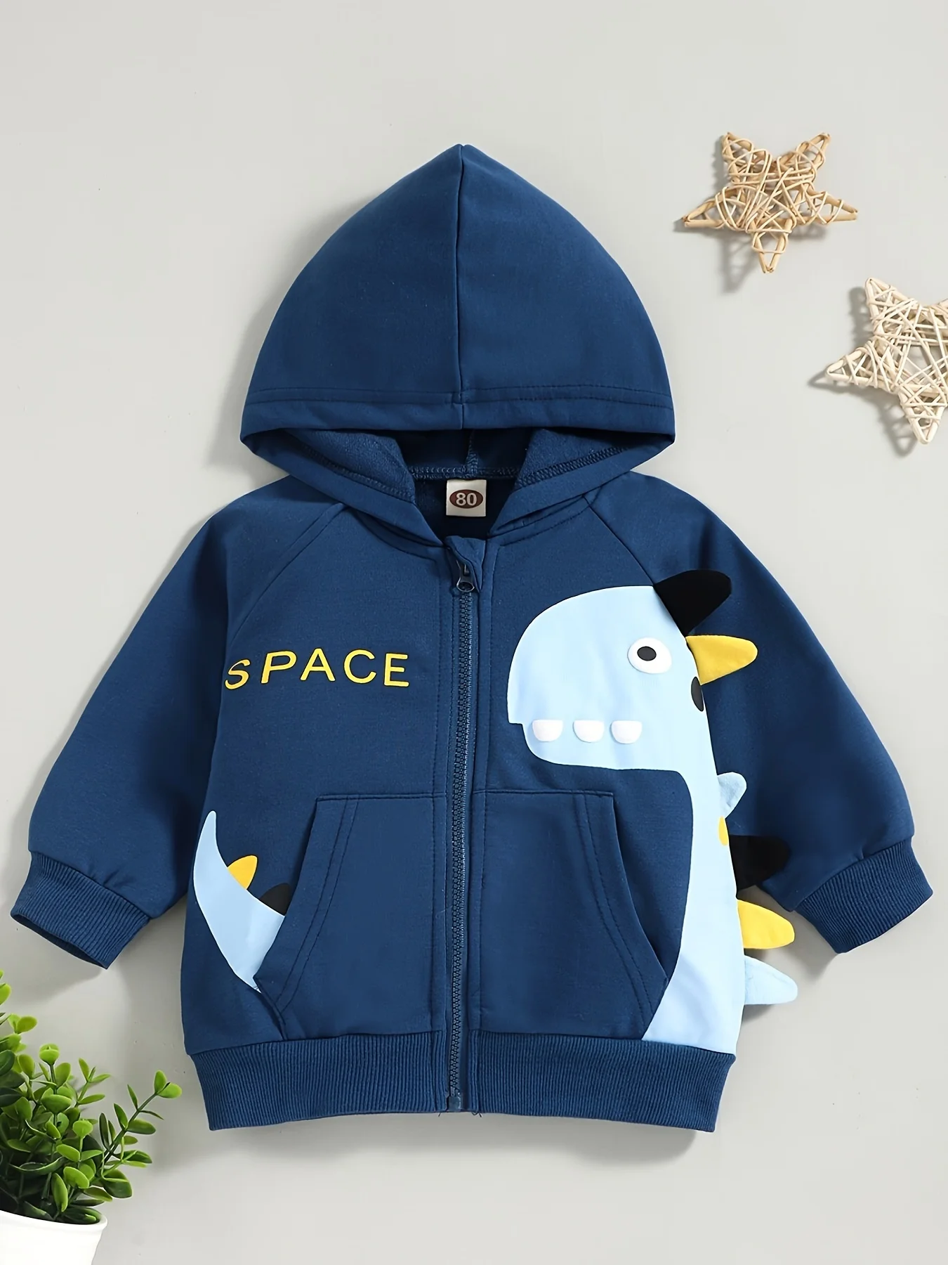 Boys' Spring Autumn Dinosaur Print Hooded Blue Jacket Children's Clothing Outerwear for Kids