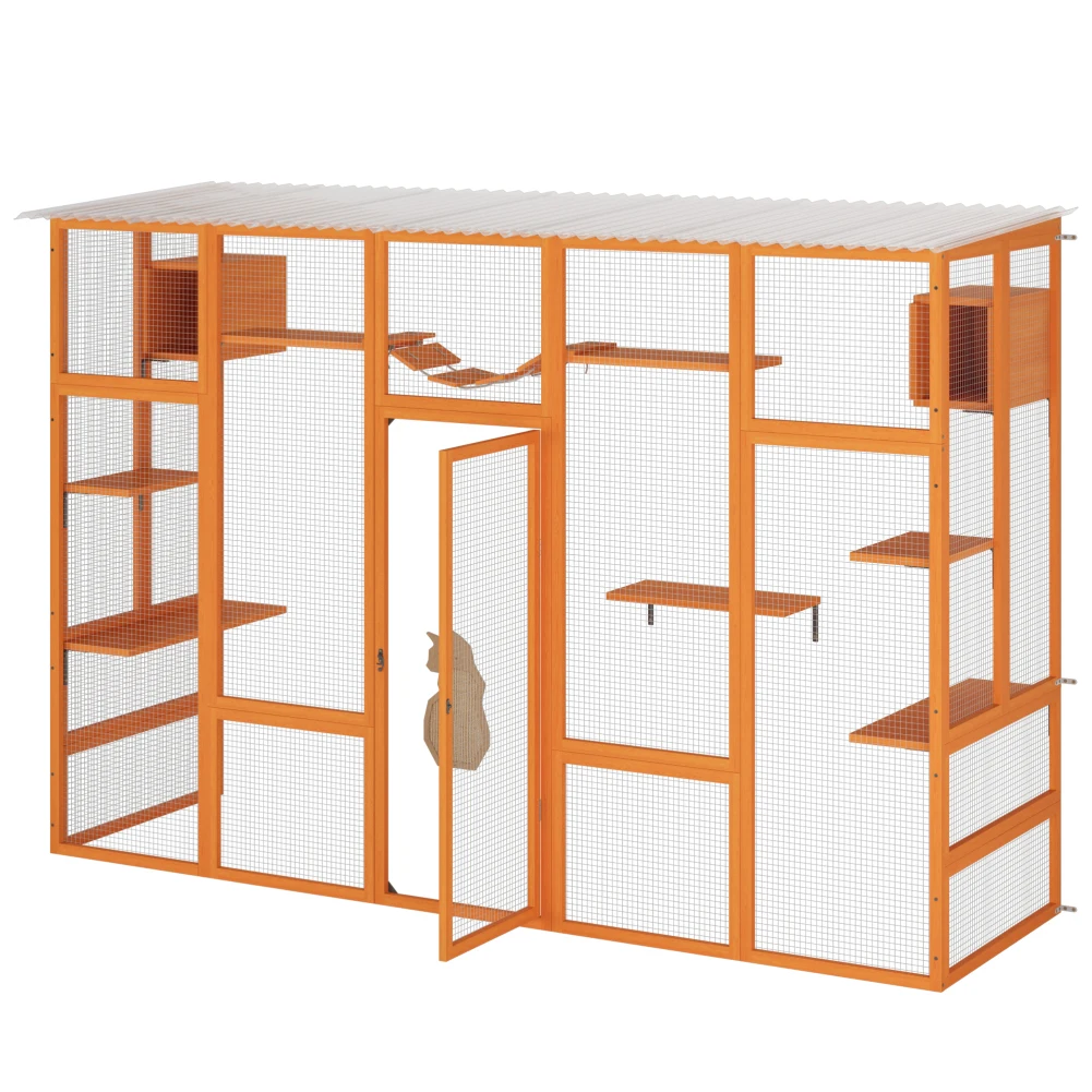 Window Catio Outdoor Cat Enclosure Large Cat House With Scratching Posts 6 Platforms 2 Sleeping Box 1 Bridge For Multiple Cats