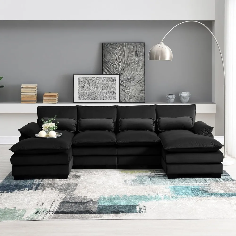 

110" Modern Sectional Sofa Couch for Living Room, 6-seat Upholstered Sleeper Sofa Couch with Chaise Lounge Furniture for Living