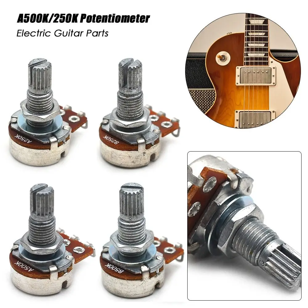 2pcs A500K/250K Potentiometer Splined Small Pot Electric Guitar Bass Effect Amp Tone Volume 18mm Shaft Parts