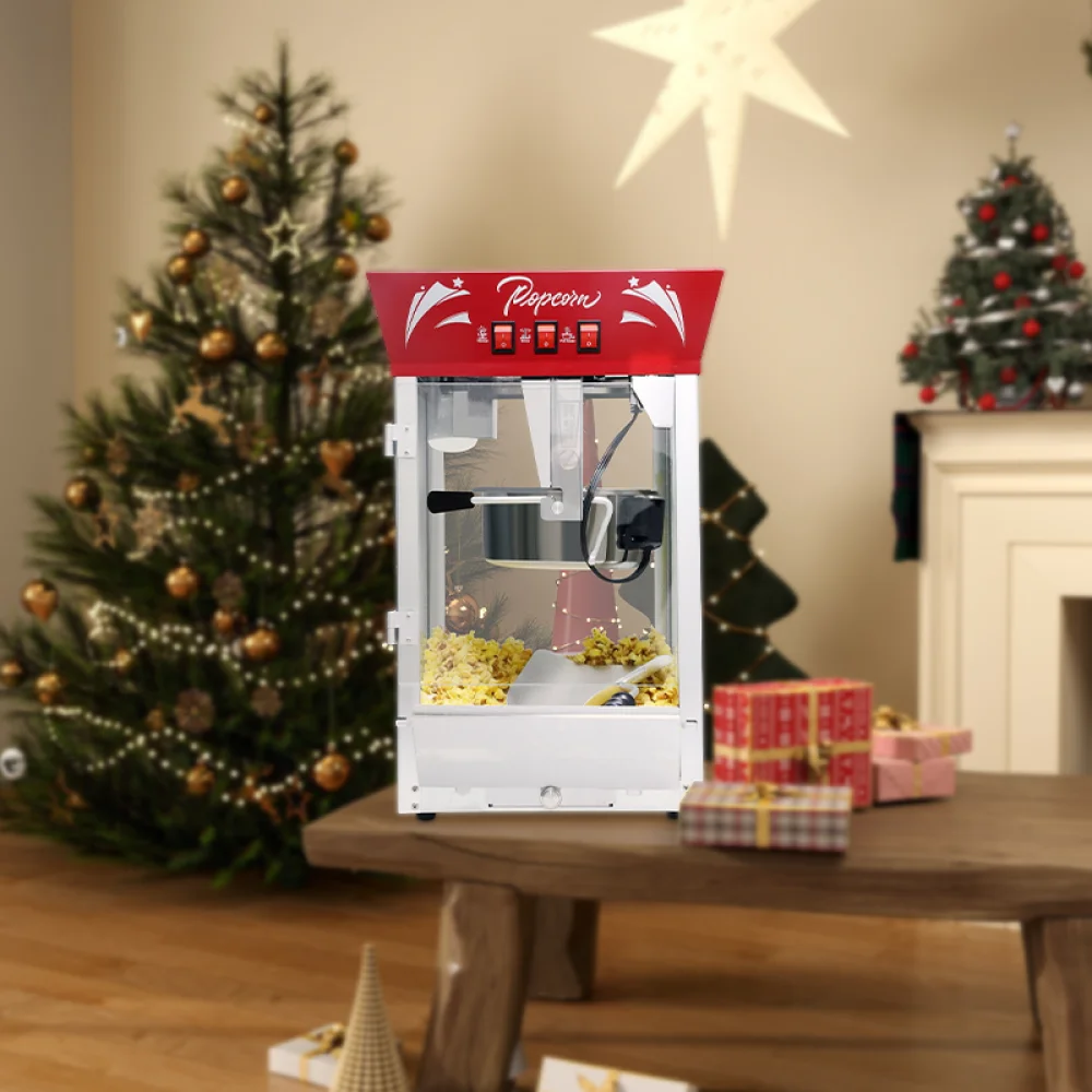 Macchina per popcorn commerciale da 12 once in acciaio inossidabile con vetro temperato che riscalda il controsoffitto da 850 W per feste, eventi, casa