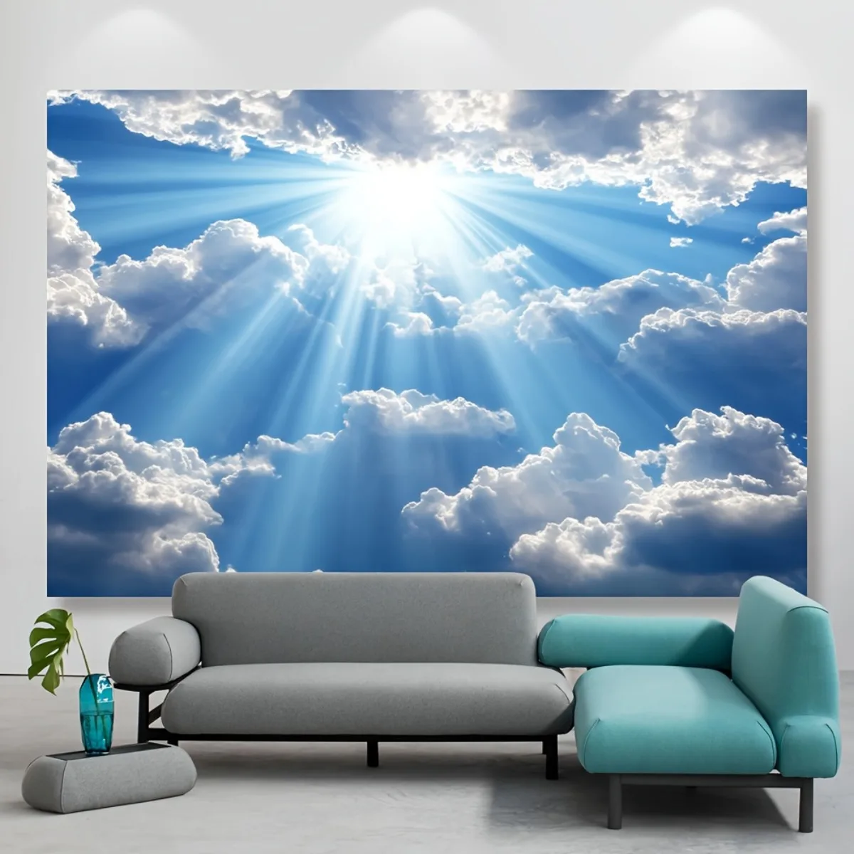 Blue Sky Cloud Sunlight Ray Nature Scenery Wall Tapestry Peaceful Atmosphere Home Office Bedroom Decor Inspirational Landscape