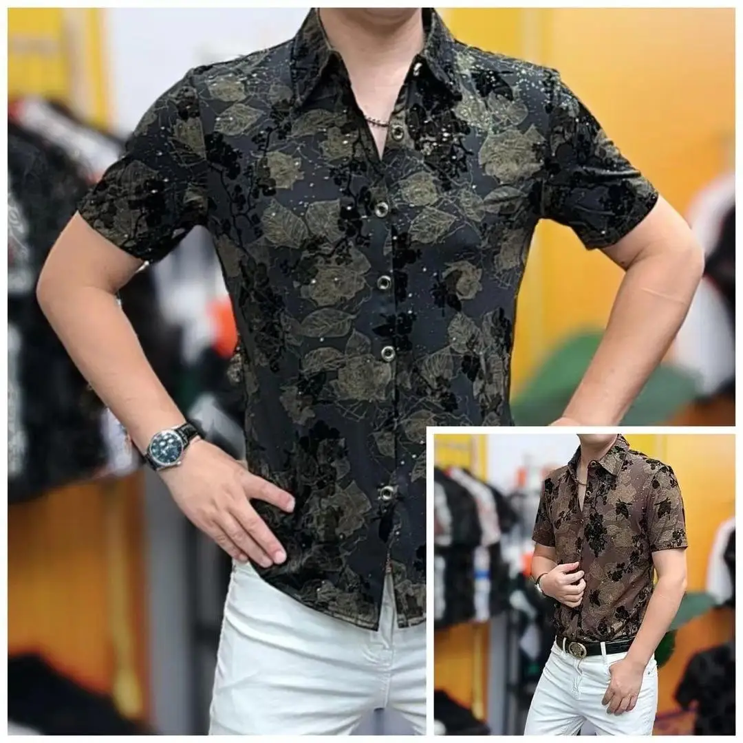 

Модная мужская футболка из ледяного шелка с вышитым цветочным узором, дышащая, из полиэфирного волокна, утолщенная, для повседневной носки