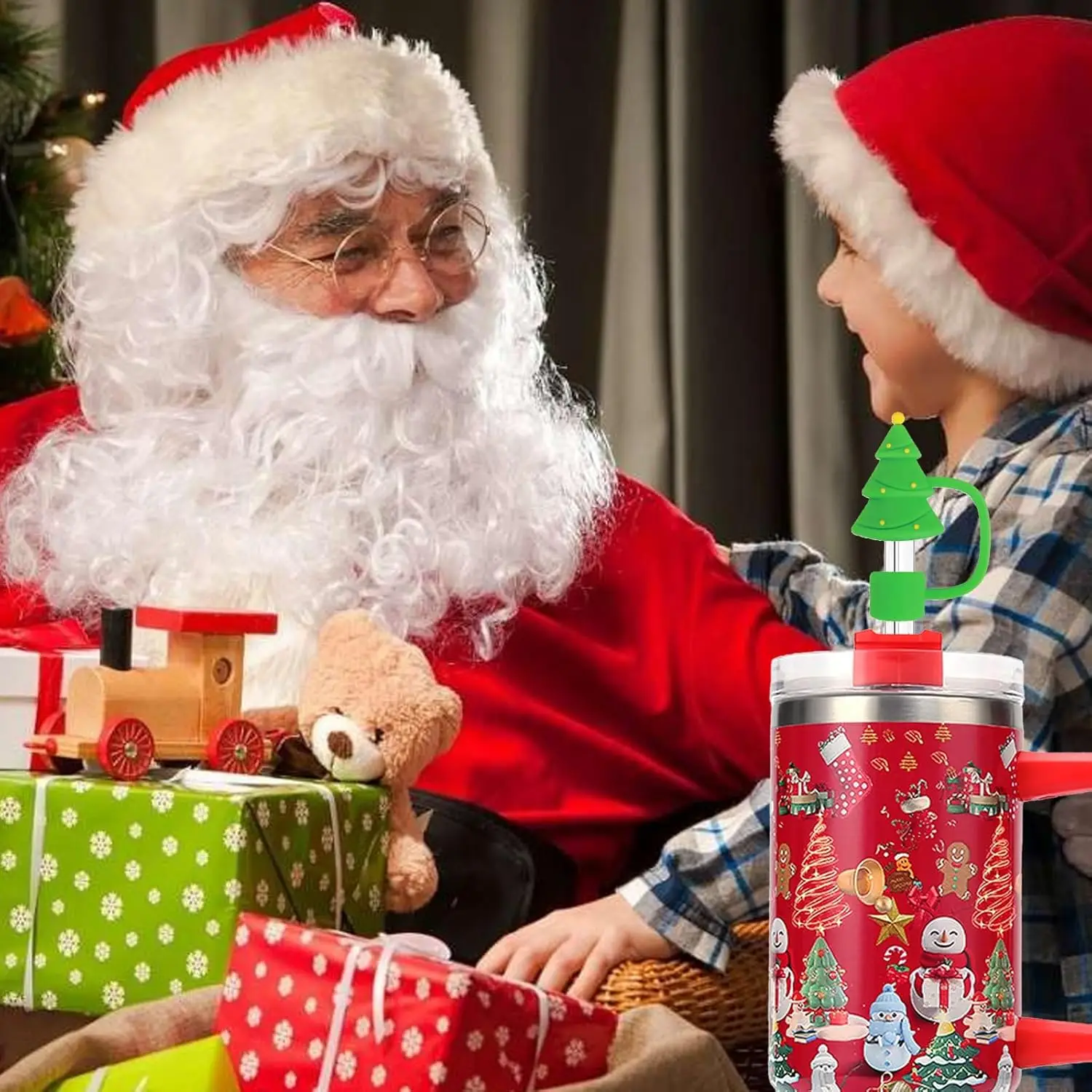 1-50PCS Christmas Straw Topper 10mm Compatible with Stanley 30 40 Oz Tumbler Silicone Dust Cover Cup Accessory Holiday Gift
