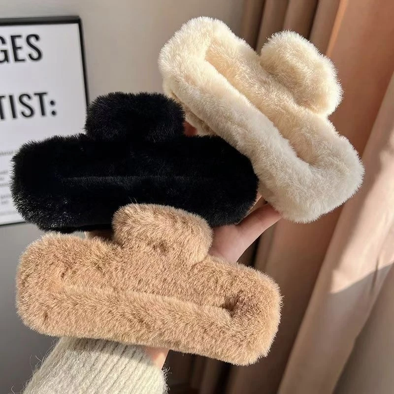 

14CM Large Rectangle Plush Hair Claw Autumn Winter Claw Clips Coffee Color Series Hair Clips for Women Girls Hair Accessories