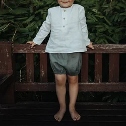 Children's Linen Long-Sleeved White T-Shirt Chic New Daily Casual Loose Baby Kids Button-up Autumn Blouse Cotton Linen Clothing