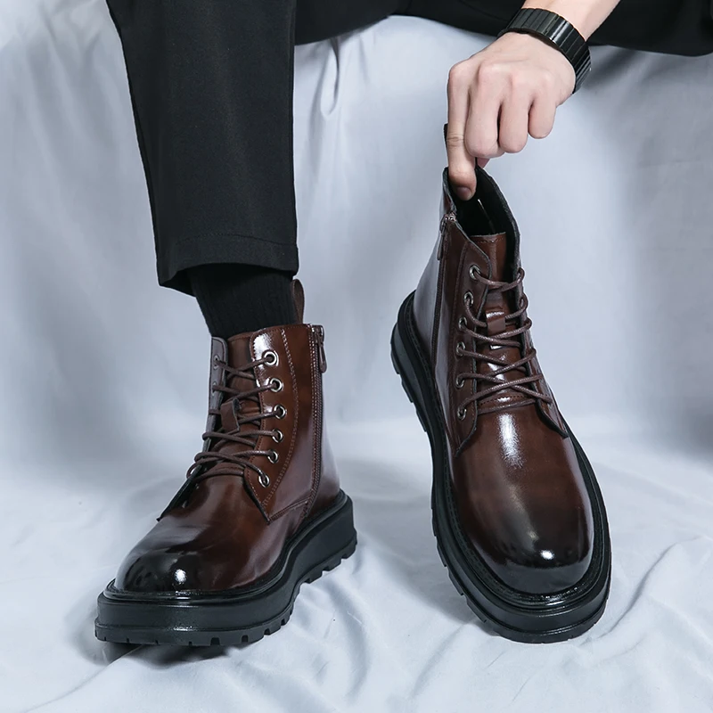 

Men height increasing short boots for autumn and winter side zipper thick sole high-end fashionable and casual motorcycle boots