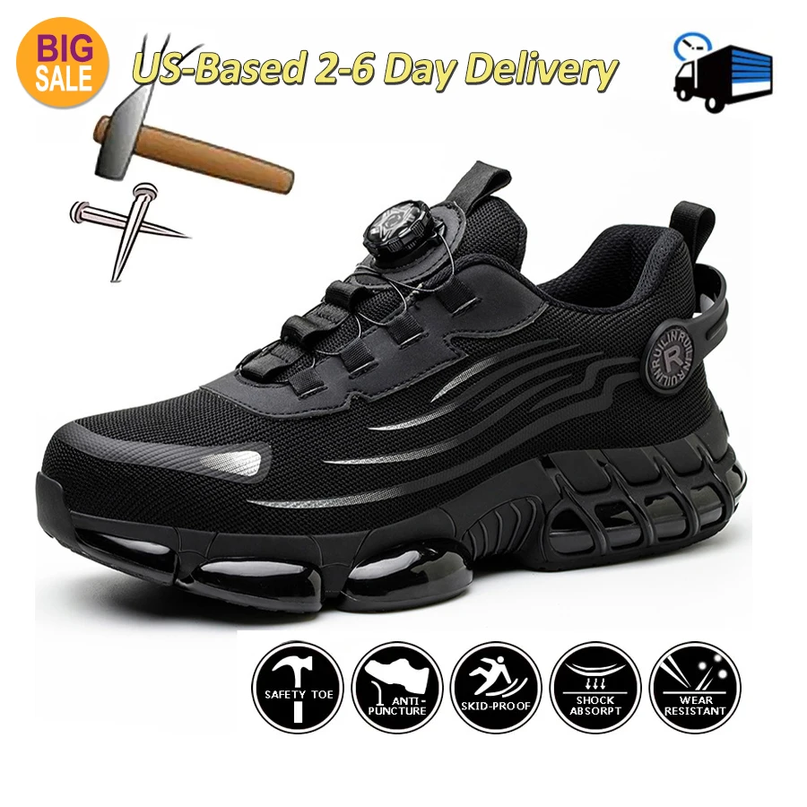 

Men's Rotary Button Safety Shoes Anti-Impact Anti-Piercing Indestructible Work Shoes Fashionable Comfortable Safety Sneakers for