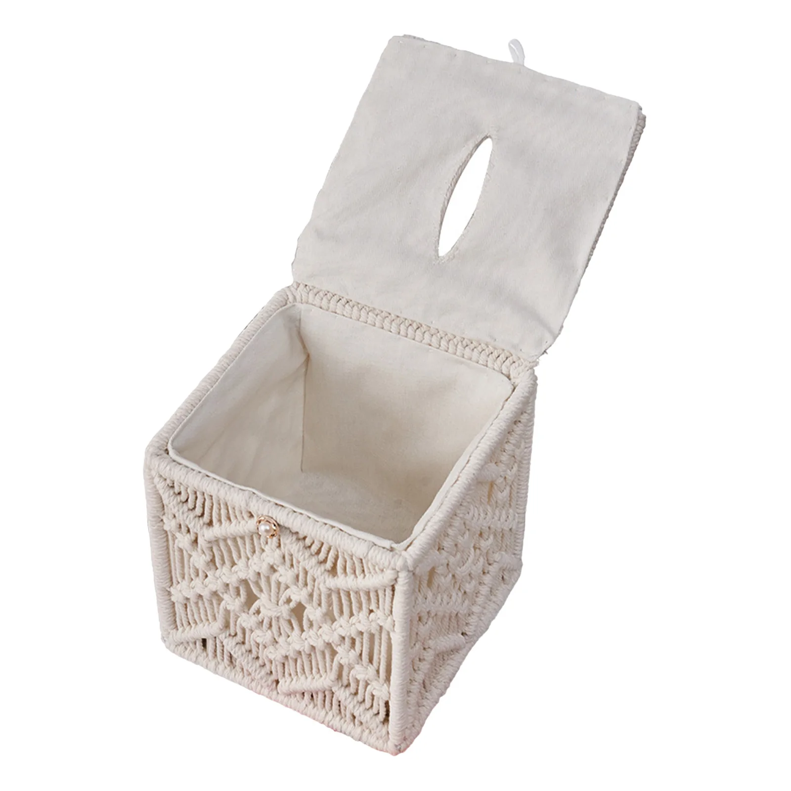 

1 шт. плетеная квадратная коробка для салфеток с макраме и застежкой из бусин для декора дома и гостиной