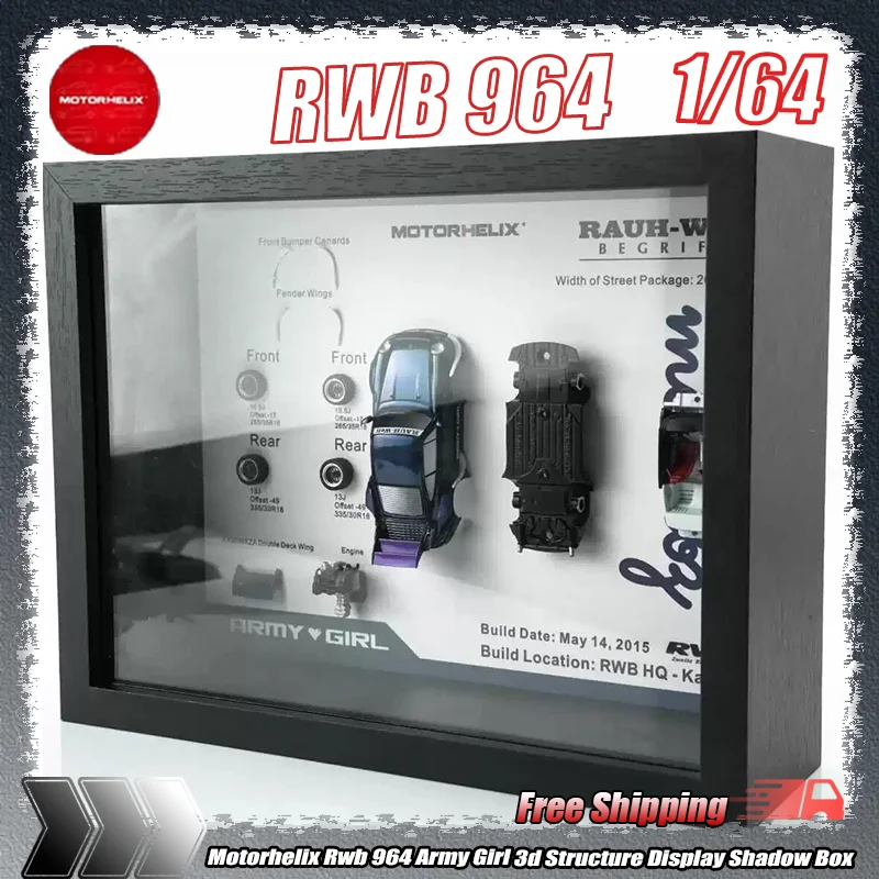 

New Motorhelix 1:64 Porsch Rwb 964 Army Girl 3d Structure Display Shadow Box For Diecasting Model Car Collectible Showcase Frame