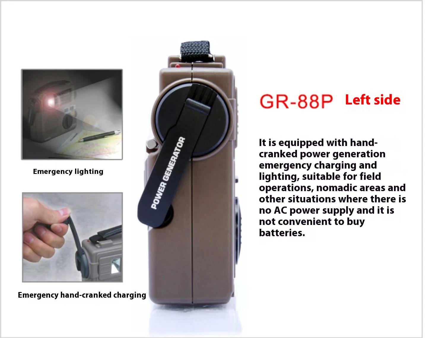 Tecsun Gr-88p Digital Radio Receiver Emergency Light Radio Dynamo Radio With Built-In Speaker Manual Hand Power Customize Gifts