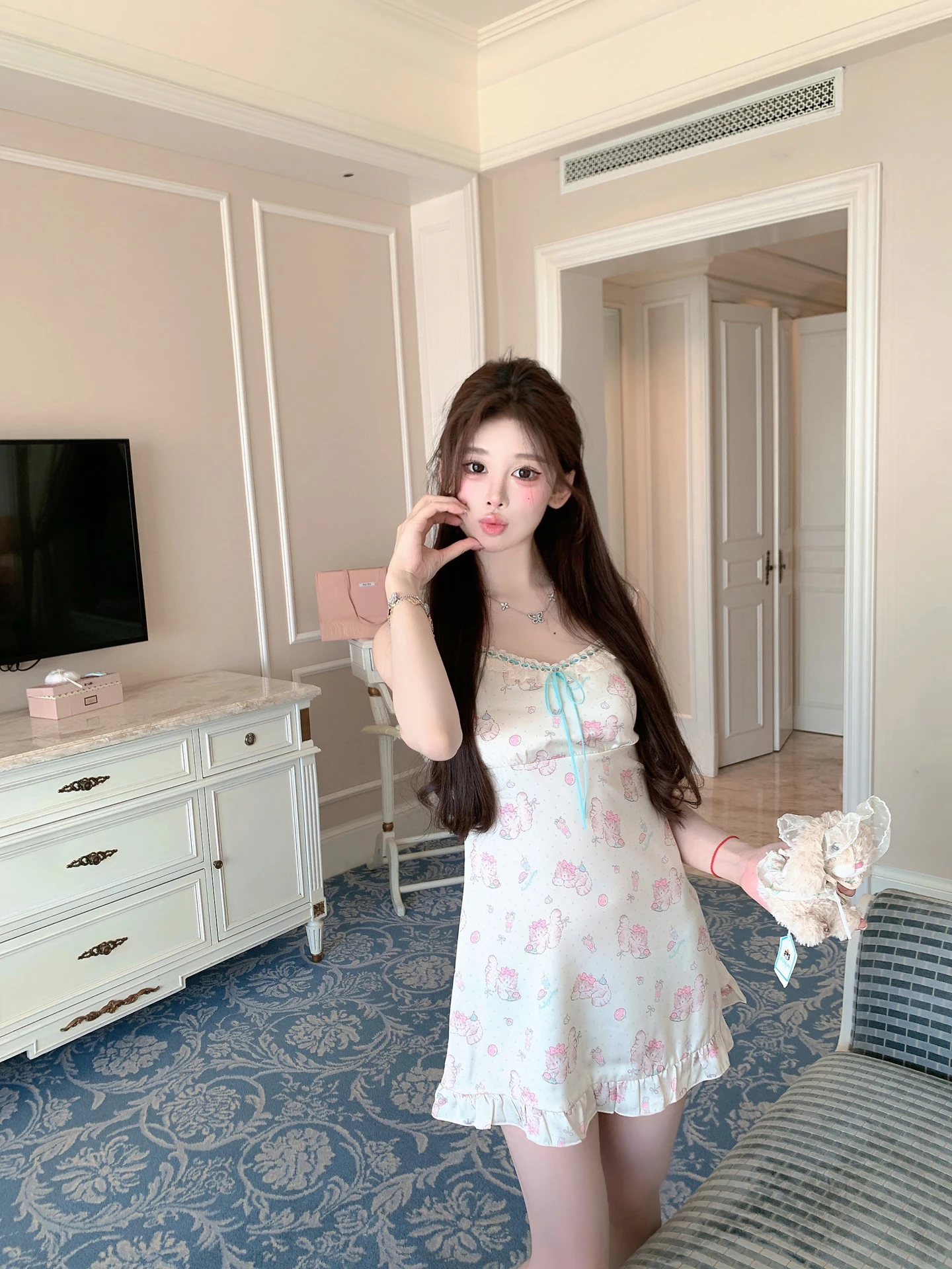 Sweetheart Girl Japanese Original Ice Silk Suspender Cute Nightdress 2025 Summer Cartoon Kawaii Sleeveless Loungewear