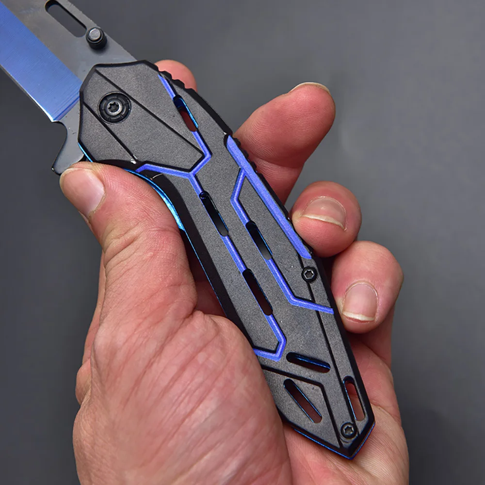 High hardness outdoor folding knife camping portable self-defense knife stainless steel dual color survival knife multifunctiona image 4