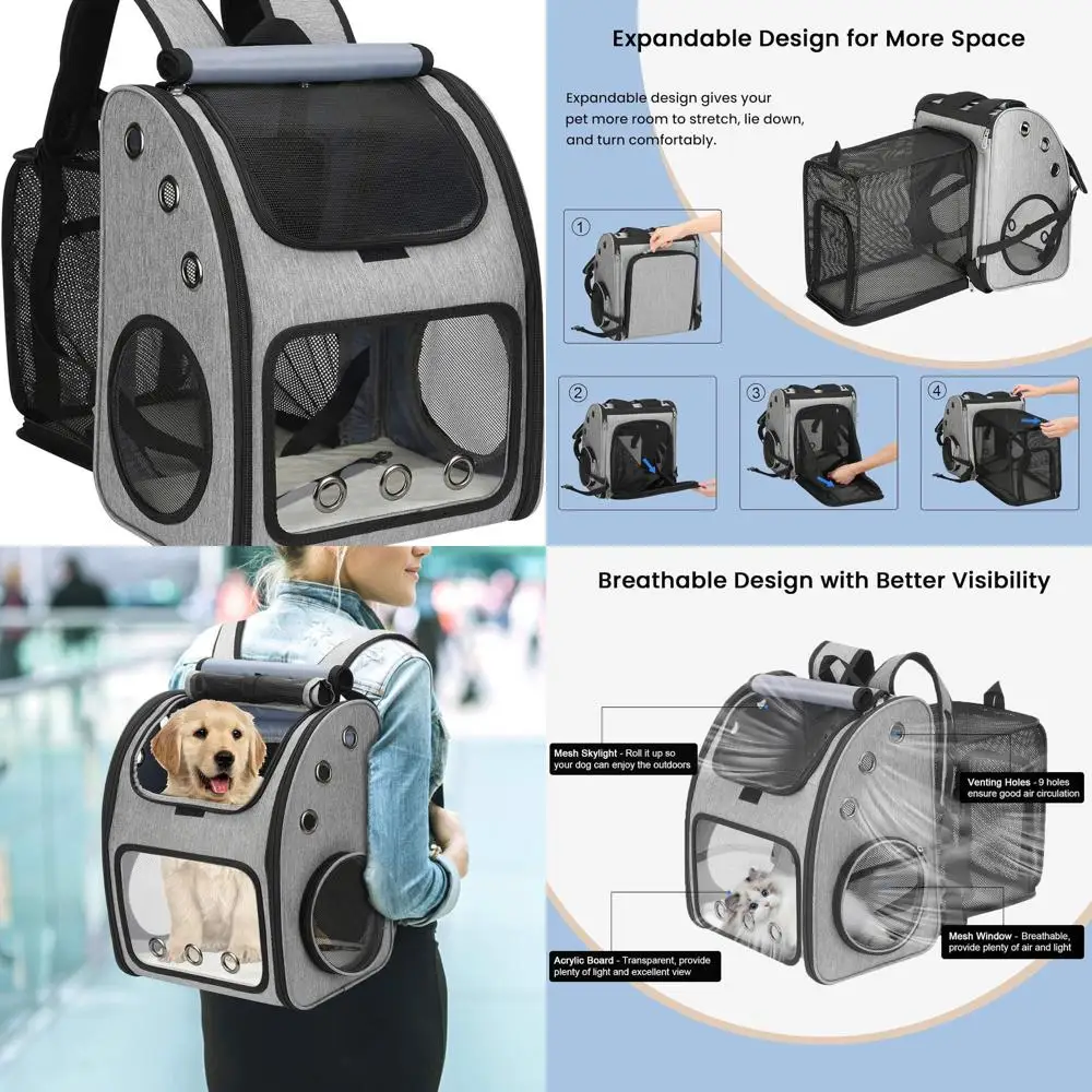 

Expandable Pet Carrier Backpack for Cats, Dogs and Small Animals, Portable Pet Travel Carrier, Super Ventilated Design, Airline